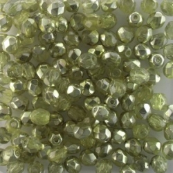 #103.00 50 Stück - 4,0 mm Glasschliffperlen - Crystal Half Labrador - Coated - Olivine