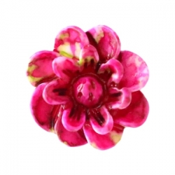 #25 - 5 Stück Resin Flower Beads ca. 12 mm - Aquarell-Painted - dk fuchsia green