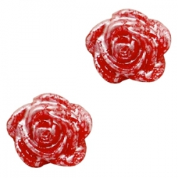 #36a - 5 Stück Resin Rose Beads ca. 6 mm - red - silber coated