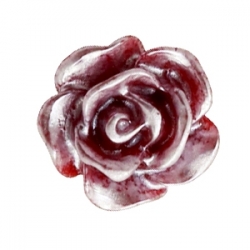 #35 - 5 Stück Resin Rose Beads ca. 10 mm - deep red - silber coated