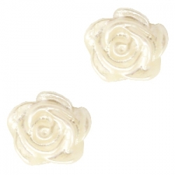 #40a - 5 Stück Resin Rose Beads ca. 6 mm - pastel beige - silber coated