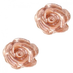 #47a - 5 Stück Resin Rose Beads ca. 6 mm - white - ginger rose pearl shine coated