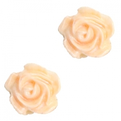 #55a - 5 Stück Resin Rose Beads ca. 6 mm - white - apricot blush orange coated