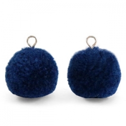 1 Stück Woll PomPom - Marine Blue (Silber-Öse)