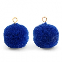 1 Stück Woll PomPom - Cobalt Blue (Gold-Öse)