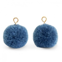 1 Stück Woll PomPom - Denim Blue (Gold-Öse)