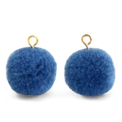 1 Stück Woll PomPom - Blue (Gold-Öse)