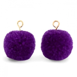 1 Stück Woll PomPom - Indigo Purple (Gold-Öse)