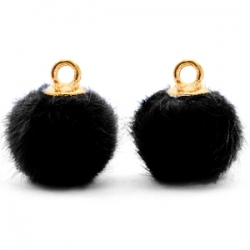 1 Stück Faux Fur PomPom - Black (Gold)