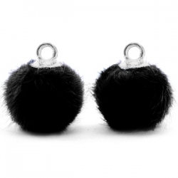 1 Stück Faux Fur PomPom - Black (Silber)