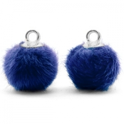 1 Stück Faux Fur PomPom - Cobalt Blue (Silber)