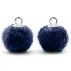 1 Stück Faux Fur PomPom - Marine Blue (Silber)