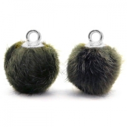 1 Stück Faux Fur PomPom - Olive Grey (Silber)