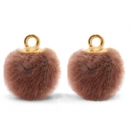 1 Stück Faux Fur PomPom - Red Brown (Gold)