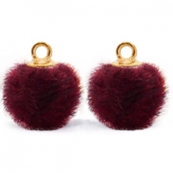 1 Stück Faux Fur PomPom - Wine (Gold)