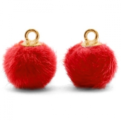 1 Stück Faux Fur PomPom - Red (Gold)