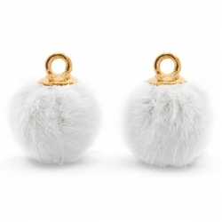 1 Stück Faux Fur PomPom - White (Gold)