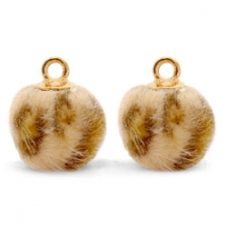 1 Stück Faux Fur PomPom - Leopard Camel Brown (Gold)