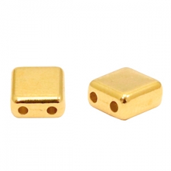 1 Stck. 2-Hole Metallperle ca. 6mm (Ø1mm) gold-farben, vergleichbar mit Tile Bead