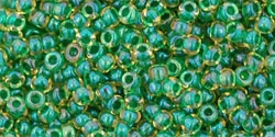 10 g TOHO Seed Beads 11/0 TR-11-0242 - Inside-Color Luster Jonquil/Emerald Lined (E)