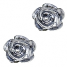 #30a - 5 Stück Resin Rose Beads ca. 6 mm - schwarz - silber coated