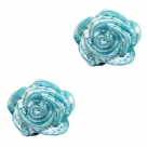 #33a - 5 Stück Resin Rose Beads ca. 6 mm - peacock blue - silber coated