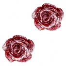 #35a - 5 Stück Resin Rose Beads ca. 6 mm - deep red - silber coated