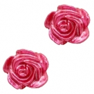 #45a - 5 Stück Resin Rose Beads ca. 6 mm - white - magenta pink pearl shine coated