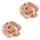 #47a - 5 Stück Resin Rose Beads ca. 6 mm - white - ginger rose pearl shine coated