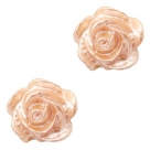 #48a - 5 Stück Resin Rose Beads ca. 6 mm - white - peach nougat pearl shine coated