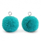 1 Stück Woll PomPom - Turquoise Green (Silber-Öse)