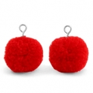 1 Stück Woll PomPom - Red (Silver-Öse)