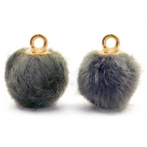 1 Stück Faux Fur PomPom - Grey (Gold)