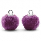 1 Stück Faux Fur PomPom - Purple (Silber)