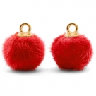 1 Stück Faux Fur PomPom - Red (Gold)