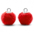 1 Stück Faux Fur PomPom - Red (Silber)