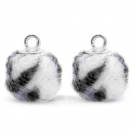 1 Stück Faux Fur PomPom - Leopard Off White (Silber)