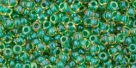 10 g TOHO Seed Beads 11/0 TR-11-0242 - Inside-Color Luster Jonquil/Emerald Lined (E)
